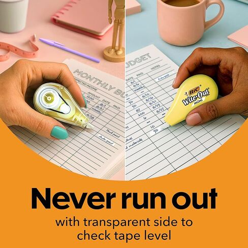 شريط تصحيح صغير من العلامة التجارية Wite-Out من BIC، بطول 19.6 قدم، حزمة مكونة من 6 قطع من شريط التصحيح الأبيض، جسم باستيل، شريط سريع ونظيف وسهل الاستخدام ومقاوم للتمزق in Kuwait