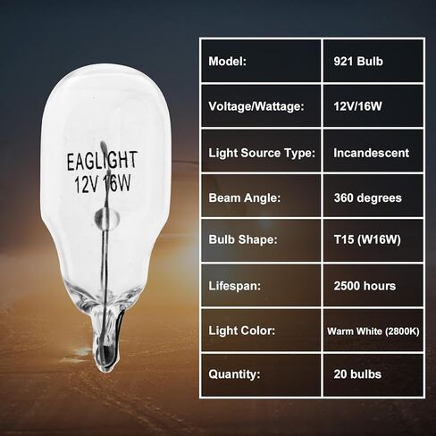 20 حزمة 921 المصابيح، 12V / 16W T15 W16W لمبة ضوء السيارات لعكس النسخ الاحتياطي الفرامل الذيل إشارة وقف الجذع الجانب علامة البضائع العربة RV استبدال مصابيح LED متوافقة مع 904 906 912 916 in Kuwait