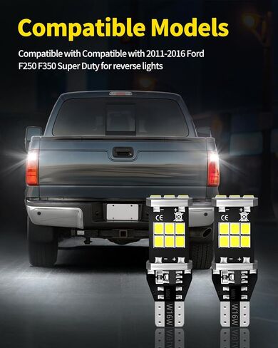 T15 921 912 906 مصابيح LED زينون بيضاء احتياطية ضوء 2835 شرائح متوافقة مع 2011 2012 2013 2014 2015 2016 Ford F250 F350 Super Duty Reverse Lights، حزمة من 2 in Kuwait
