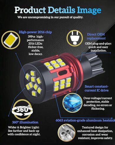 لمبة LED T15 921 912، 6000K بيضاء فائقة السطوع احتياطية عكسية، مصابيح بديلة W16W LED لشاحنة السيارات الدفع الرباعي، سهلة التوصيل والتشغيل، حزمة من 2 in Kuwait