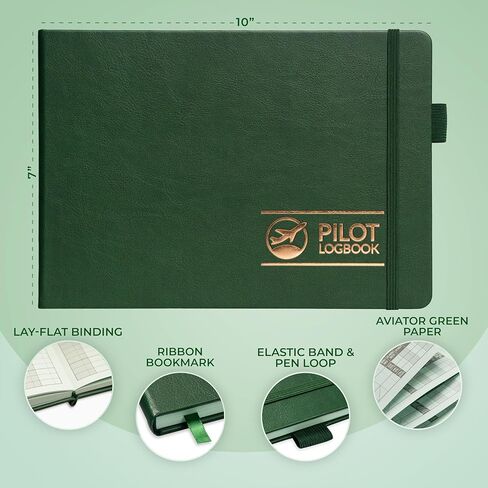 Skyline Pilot Logbook Aviation - كتاب سجل الطيران للطيارين المحترفين والطلاب - أساسيات الطائرة وهدايا الطائرات، 10 × 7 بوصة (أخضر رادار) in Kuwait