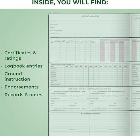 Skyline Pilot Logbook Aviation - كتاب سجل الطيران للطيارين المحترفين والطلاب - أساسيات الطائرة وهدايا الطائرات، 10 × 7 بوصة (أخضر رادار) in Kuwait