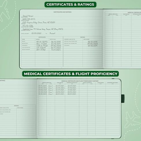Skyline Pilot Logbook Aviation - كتاب سجل الطيران للطيارين المحترفين والطلاب - أساسيات الطائرة وهدايا الطائرات، 10 × 7 بوصة (أخضر رادار) in Kuwait