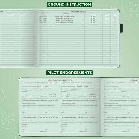 Skyline Pilot Logbook Aviation - كتاب سجل الطيران للطيارين المحترفين والطلاب - أساسيات الطائرة وهدايا الطائرات، 10 × 7 بوصة (أخضر رادار) in Kuwait