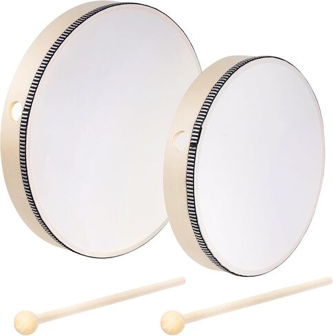 Nydotd 10 Inch & 8 Inch Hand Drum Percussion Wood Frame Drum with Drum Stick Percussion Instruments Preschool Musical Education Performance Pro Hand Drum with Wooden Drum Beater (Red) in Saudi Arabia
