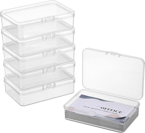 JUXYES 4 Pack Small Plastic Storage Containers Box for Business Cards - Portable Business Card Index Card Holder Storage Case with Lid - Clear Pocket Credit Card Case, Storage Up to 60 Name Cards in Kuwait