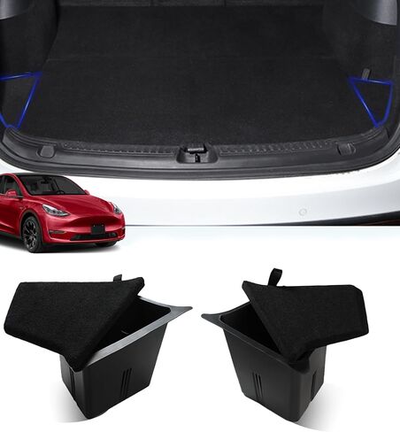 PM Auto Trunk Storage Bins for Tesla Model Y 2020-2024 2025 Excl.Juniper, Trunk Organizer Set of 2 Side Buckets with Lid, Waterproof Model Y Accessories in Saudi Arabia