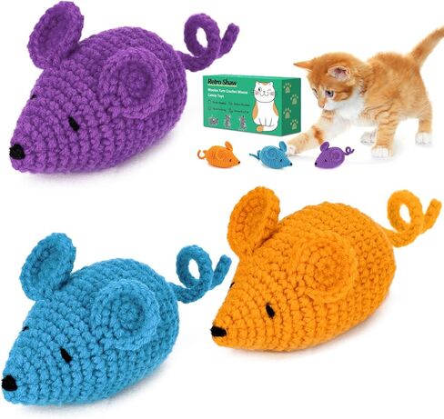 Retro Shaw Catnip Toys Crochet Mice Cat Toys,6 Pcs Yarn Cat Nip Mouse Animals Toys,Safe Teeth Cleaning Toy for Indoor Kittens,Interactive Cat Kicker Kitty Toys in Saudi Arabia