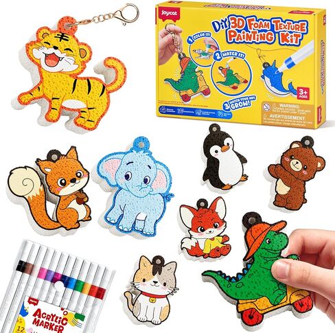 JoyCat 3D Art Kit- DIY Foam Texture Painting Kit, Animals Magic Puffy Paint Kit, 20 Pcs Mess-Free Paint Craft for Kids, DIY Color Activity, Creative Gift for Girls & Boys Ages 4, 5, 6, 7, 8, 9, 10 in Kuwait