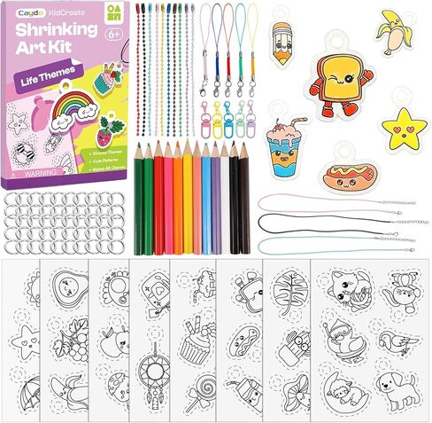 مجموعة كايدو الفنية المتقلصة للأطفال، 48 قطعة سحرية مسبقة القطع و3 ورق منكمش فارغ، مجموعة أوراق شرينكي دينك بدون فوضى للأنشطة الإبداعية، مجموعة صنع المجوهرات مع 87 ملحقًا (موضوعات نمط الحياة) in Kuwait