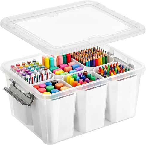 17 QT Clear Stackable Craft Storage with 1 Removable Fixed-Compartment Tray, Craft Organizers and Storage for Painting, Coloring Book & Playdoh Supplies, 1 Pack in Kuwait