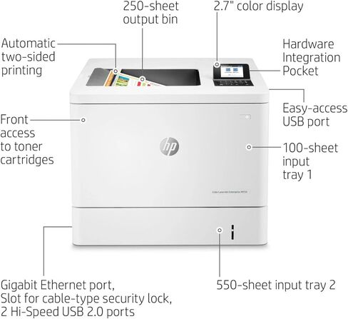 طابعة HP Color LaserJet Enterprise M554dn، طباعة تلقائية على الوجهين، اتصال Gigabit Ethernet، ميزات أمان المؤسسة، طابعة مكتب أعمال سريعة تصل إلى 35 صفحة في الدقيقة 7ZU81A (متجددة) in Kuwait