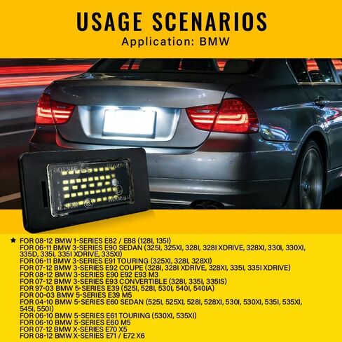 ضوء لوحة ترخيص LED لسيارات BMW 1 3 5 X Series E90 E91 E92 E39 E60 E70 X5 X3 X1 M3، 6500K White Canbus مصابيح تجميع مصابيح خالية من الأخطاء، IP67 مقاومة للماء، عبوتان in Kuwait