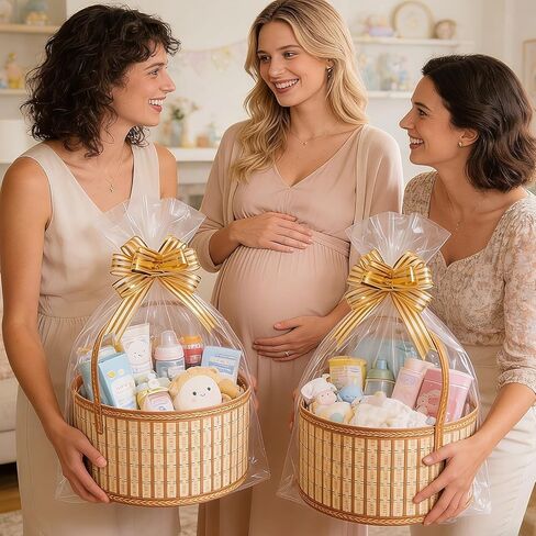Adboros 10 مجموعة سلال للهدايا سلال هدايا من الخيزران المنسوجة المستديرة الفارغة مع أكياس لف المقبض، سحب الأقواس لحفلات التخرج وحفلات الزفاف والذكرى السنوية لعيد الأب in Kuwait