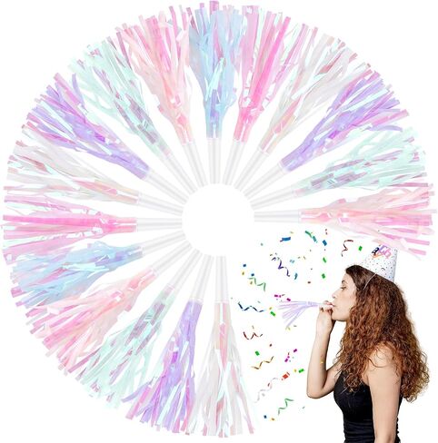 24 Pcs Party Blowers, Noise Makers Glitter Metallic Fringed Blowout Horns for Birthday New Years Graduation Sporting Events Party Favor Supplies (Mermaid Themed) in Kuwait