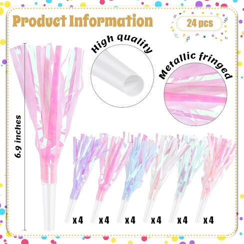24 Pcs Party Blowers, Noise Makers Glitter Metallic Fringed Blowout Horns for Birthday New Years Graduation Sporting Events Party Favor Supplies (Mermaid Themed) in Kuwait
