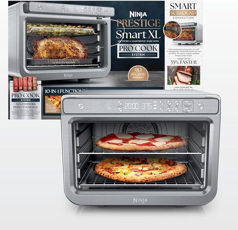 Ninja Prestige Smart XL with Pro Cook System 10-in-1 Air Fry Digital Countertop Convection Toaster Oven with Air Fry, Air Roast, Broil & Bake, Pro Cook Thermometer, 1800 Watts, Stainless Steel, DT551 in Saudi Arabia