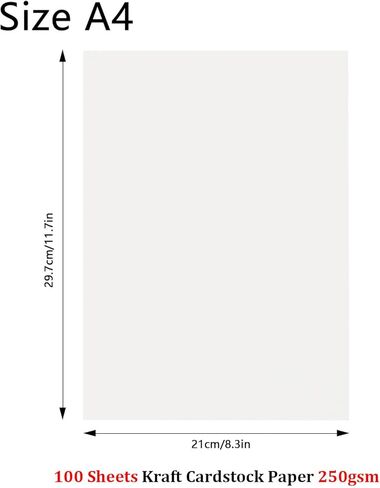 100 Sheets White Cardstock Paper 8.3 x 11.7, 92 lb/250 gsm Heavy Cardstock Thick White Card Stock Paper A4 for Printing, Cricut, Invitations, Wedding Stationery, Menus, DIY Cards, Scrapbooking in Kuwait