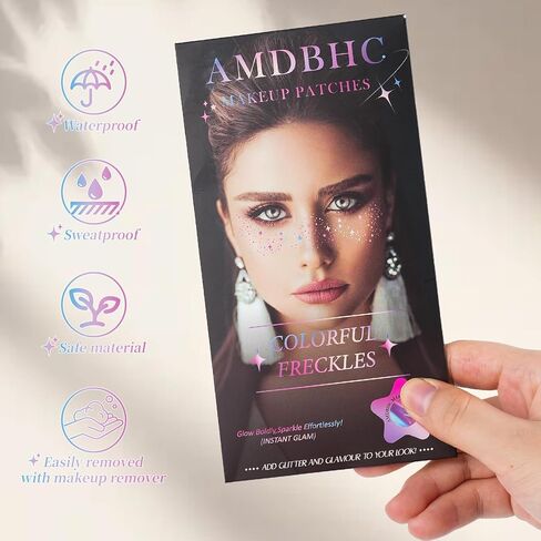 AMDBHC 16 قطعة من وشم الوجه اللامع، رقع مكياج لامعة ثلاثية الأبعاد، وشوم مؤقتة لامعة للنساء والأطفال والحفلات الموسيقية والمهرجانات وحفلات الكرنفال وإكسسوارات الهذيان (10 ورقات) in Kuwait
