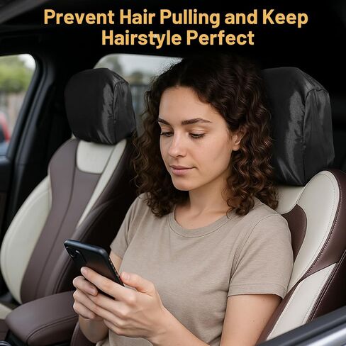 قطعتان من أغطية مسند الرأس للسيارات غطاء مسند رأس للسيارة من الساتان لحماية الشعر، غطاء ساتان عالمي قابل للتعديل وقابل لإعادة الاستخدام ومضاد للأوساخ لمسند الرأس للسيارات وسيارات الدفع الرباعي للعناية بالشعر مصنوع يدويًا ناعم باللون الأسود الساتان in Kuwait