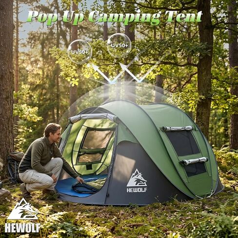 Hewolf 2/4 Person Pop Up Camping Tent,Instant Easy Setup,Waterproof,Automatic Family Tent for Camping,Hiking & Traveling in Saudi Arabia