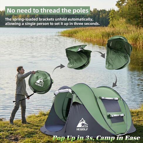 Hewolf 2/4 Person Pop Up Camping Tent,Instant Easy Setup,Waterproof,Automatic Family Tent for Camping,Hiking & Traveling in Saudi Arabia