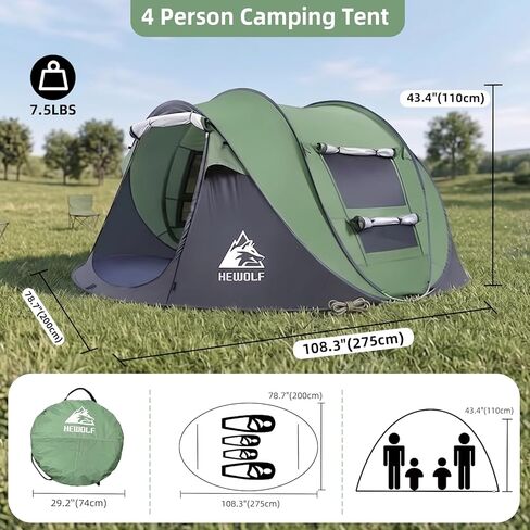 Hewolf 2/4 Person Pop Up Camping Tent,Instant Easy Setup,Waterproof,Automatic Family Tent for Camping,Hiking & Traveling in Saudi Arabia