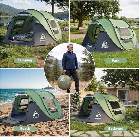 Hewolf 2/4 Person Pop Up Camping Tent,Instant Easy Setup,Waterproof,Automatic Family Tent for Camping,Hiking & Traveling in Saudi Arabia