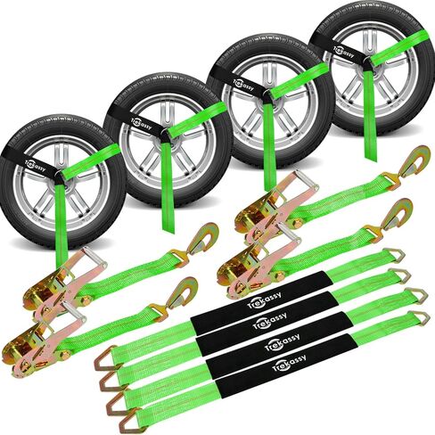 Trekassy 2in x 12ft Car Tie Down Straps for Trailers Heavy Duty, 10000lbs Break Strength, 4 Pack Steel Ratchet, 4 Adjustable Car Hauler Straps, 4 Axle Straps in Saudi Arabia