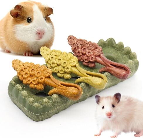 4PCs Edible Small Animal Toys, Hamster Guinea Pig Gerbil Chews for Teeth, Rabbit Enrichment Rodent Pet Nibble, Mushroom & Grass Patch Natural Boredom Breaker for Cage in Saudi Arabia