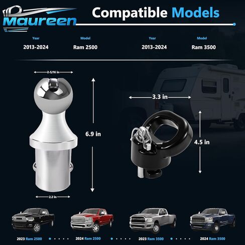 60618 38K Gooseneck Hitch Kit Puck System, 2-5/16 Gooseneck Ball Compatible with Dodge Ram 2013-2025 2500 3500, 2 Safety Chain Anchors & Storage Case in Kuwait