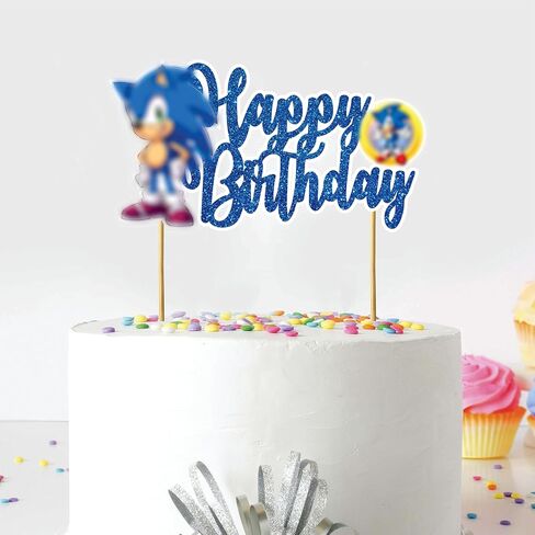 Soonic Happy Birthday Cake Topper – Soonic Blue Cake Decoration, Gamer Theme Party Supplies, Fun Cartoon Cake Decor for Birthday Celebration, Home, Bakery, or Event. in Kuwait