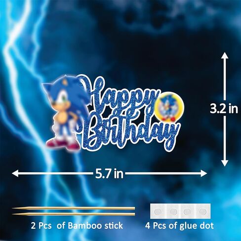 Soonic Happy Birthday Cake Topper – Soonic Blue Cake Decoration, Gamer Theme Party Supplies, Fun Cartoon Cake Decor for Birthday Celebration, Home, Bakery, or Event. in Kuwait