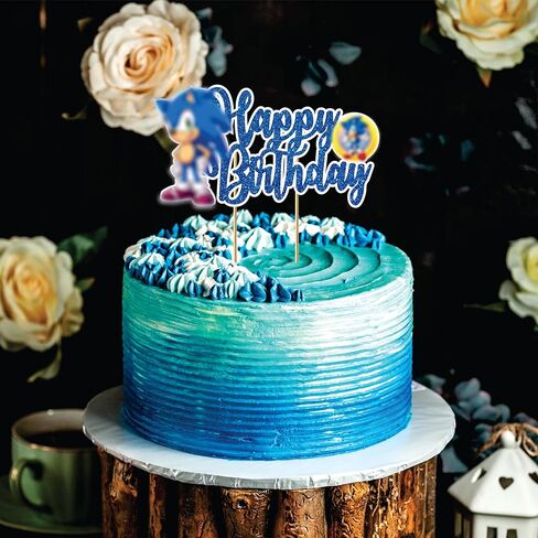 Soonic Happy Birthday Cake Topper – Soonic Blue Cake Decoration, Gamer Theme Party Supplies, Fun Cartoon Cake Decor for Birthday Celebration, Home, Bakery, or Event. in Kuwait