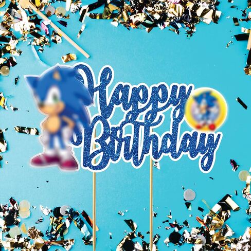 Soonic Happy Birthday Cake Topper – Soonic Blue Cake Decoration, Gamer Theme Party Supplies, Fun Cartoon Cake Decor for Birthday Celebration, Home, Bakery, or Event. in Kuwait