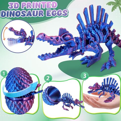 4pcs Kyerivs 3D مطبوعة ديناصور بيضة عيد الفصح، طابعة ثلاثية الأبعاد رائعة ديناصور تململ ألعاب للأطفال، الحيوانات تململ بيض الديناصورات، سلة بيض عيد الفصح المملوءة مسبقاً ألعاب للأطفال الأولاد في سن المراهقة in Kuwait