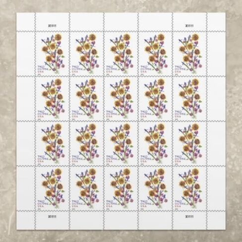 Sunflower Bouquet Stamp Sheet of 20 Two Ounce Rate Postage Stamps in Saudi Arabia