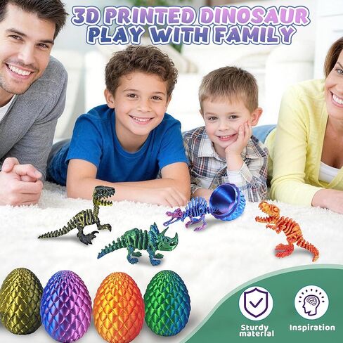 4pcs Kyerivs 3D مطبوعة ديناصور بيضة عيد الفصح، طابعة ثلاثية الأبعاد رائعة ديناصور تململ ألعاب للأطفال، الحيوانات تململ بيض الديناصورات، سلة بيض عيد الفصح المملوءة مسبقاً ألعاب للأطفال الأولاد في سن المراهقة in Kuwait