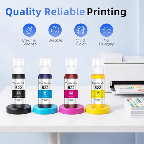 زجاجات إعادة تعبئة الحبر عالية السعة EPT522، عبوة بديلة باللون الأسود واللون لحبر الطابعة Epson EPT522 المتوافق مع Epson Ecotank ET-1110 ET-1810 ET-2400 ET-2710 ET-2720 حبر الطابعة (5 عبوات، BK/C/M/Y) in Kuwait