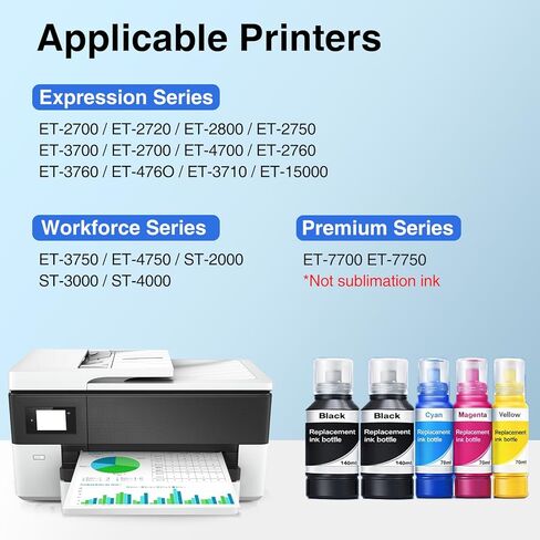 استبدال زجاجات إعادة تعبئة الحبر المتوافقة لحبر Epson 502 5 عبوات متوافقة مع طابعات EcoTank ET-2850 ET-3850 ET-4850 ET-2760 ET-2750 ET-3760 (2 أسود، سماوي، أرجواني، أصفر) in Kuwait