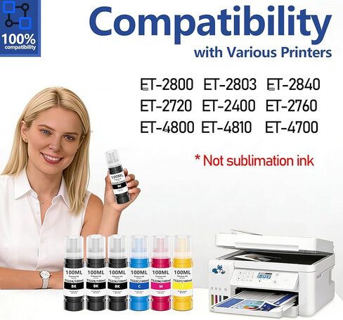 متوافقة 522 زجاجات إعادة تعبئة الحبر ET-2800 T522 زجاجة حبر 6 عبوات مناسبة لـ ET-4800 ET-2750 ET-2803 ET-2700 ET-2720 ET-2760 ET-3750 ET-3760 ET-4700 ET-3850 ET-2850 2760 2850 حبر الطابعات (لون أسود) in Kuwait