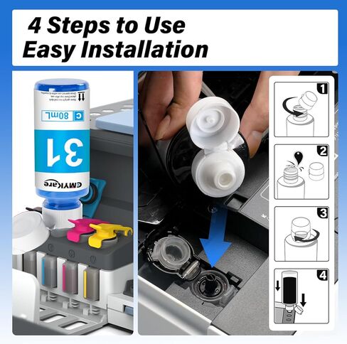 31 32XL Ink Bottle Set Compatibole for hp Smart Tank Ink Refill 7600 7300 7602 5101 5000 6000 7301 6001 651 7001 5100 5102 551 7000 7002 600 7620 5103 7302 7006 7300 570 557 559 Printer (2Bk C M Y) in Kuwait