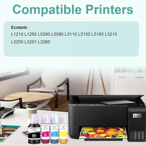 استبدال زجاجات إعادة تعبئة الحبر 544 لـ Eps T544 544 حبر T544120 T544220 T544320 T544420 متوافق مع طابعات L1250 L1210 L3150 L3110 L3160 L3210 L3250 L3251 L3260 L5290 L5590 (4 عبوات) in Kuwait