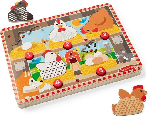 Melissa & Doug Happy Hens Push to Pop Wooden Puzzle, Montessori-Inspired Toddler Puzzles with Magnetic Pieces and Colorful Puzzle Board, Preschool Toys for Girls & Boys Ages 18 months+ - FSC Certified in Kuwait