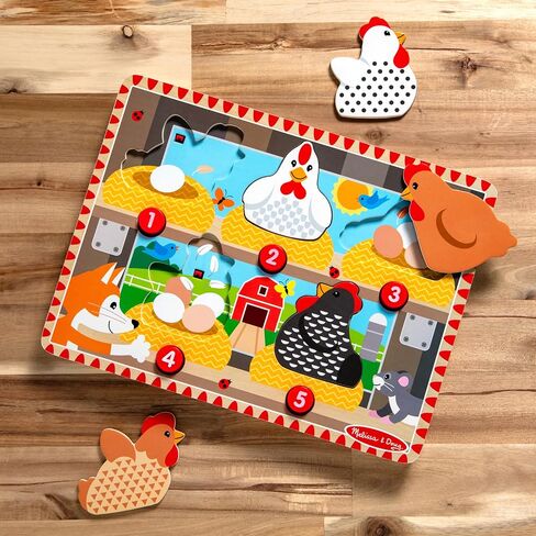 Melissa & Doug Happy Hens Push to Pop Wooden Puzzle, Montessori-Inspired Toddler Puzzles with Magnetic Pieces and Colorful Puzzle Board, Preschool Toys for Girls & Boys Ages 18 months+ - FSC Certified in Kuwait