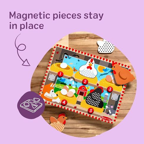 Melissa & Doug Happy Hens Push to Pop Wooden Puzzle, Montessori-Inspired Toddler Puzzles with Magnetic Pieces and Colorful Puzzle Board, Preschool Toys for Girls & Boys Ages 18 months+ - FSC Certified in Kuwait
