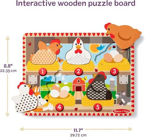 Melissa & Doug Happy Hens Push to Pop Wooden Puzzle, Montessori-Inspired Toddler Puzzles with Magnetic Pieces and Colorful Puzzle Board, Preschool Toys for Girls & Boys Ages 18 months+ - FSC Certified in Kuwait