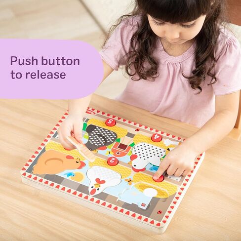 Melissa & Doug Happy Hens Push to Pop Wooden Puzzle, Montessori-Inspired Toddler Puzzles with Magnetic Pieces and Colorful Puzzle Board, Preschool Toys for Girls & Boys Ages 18 months+ - FSC Certified in Kuwait