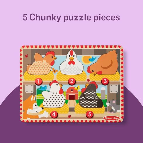 Melissa & Doug Happy Hens Push to Pop Wooden Puzzle, Montessori-Inspired Toddler Puzzles with Magnetic Pieces and Colorful Puzzle Board, Preschool Toys for Girls & Boys Ages 18 months+ - FSC Certified in Kuwait