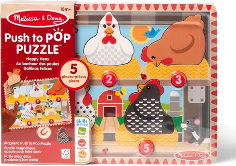 Melissa & Doug Happy Hens Push to Pop Wooden Puzzle, Montessori-Inspired Toddler Puzzles with Magnetic Pieces and Colorful Puzzle Board, Preschool Toys for Girls & Boys Ages 18 months+ - FSC Certified in Kuwait
